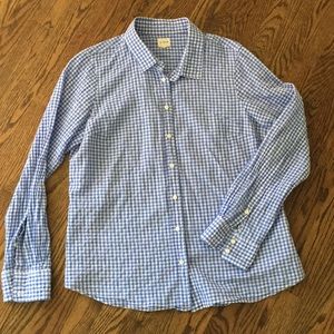 J. Crew Factory Blue Gingham Button Up Blouse